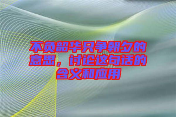 不負韶華只爭朝夕的意思,討論這句話的含義和應用